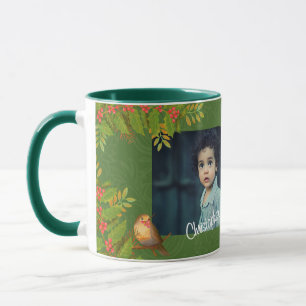 Taza Robin Birds Holly Berry Photo Green