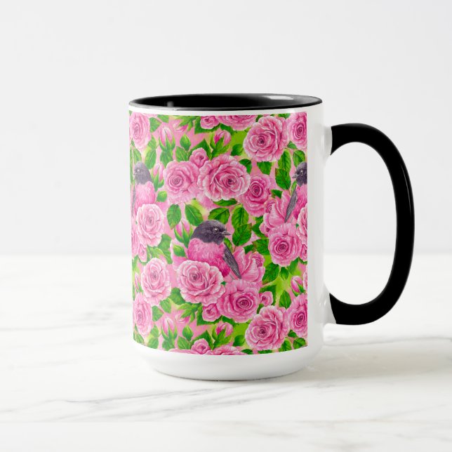 Taza Robin rosado y rosas (Derecha)