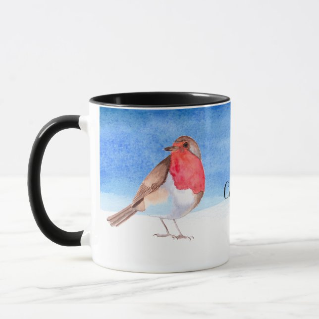 Taza Robins acuarela agrega tu nombre (Izquierda)