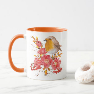 Taza Robo amarillo y amapolas rojas