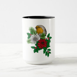 Taza Robo rojo en la decoración navideña