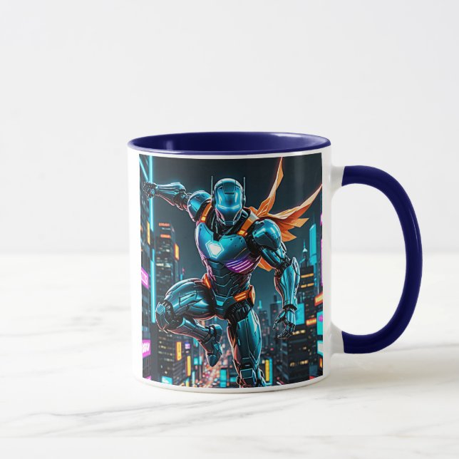 Taza Robot super-héros high-tech avec armure futuriste. (Derecha)