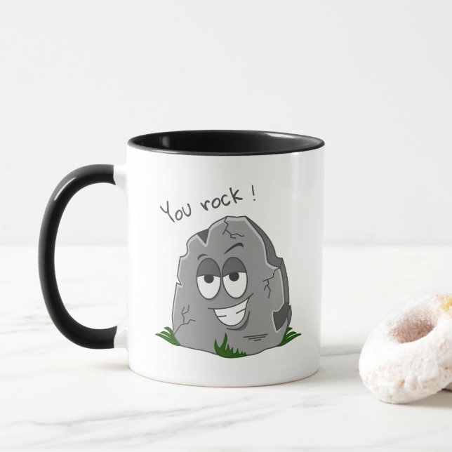 Taza ¡Rocas! Funny Gray Personalizado Stone (Con donut)