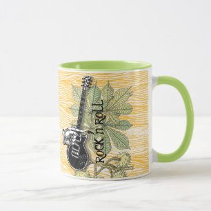 Taza Rock n Roll Guitar Barnwood Typography Retro Hand