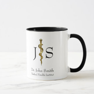 Taza Rod of Asclepius Medical Classy Gold sobre blanco