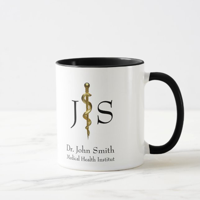 Taza Rod of Asclepius Medical Classy Gold sobre blanco (Derecha)