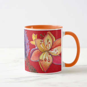 Taza roja abstracta de la orquídea