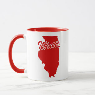 Taza Roja con Forma del Estado de Illinois