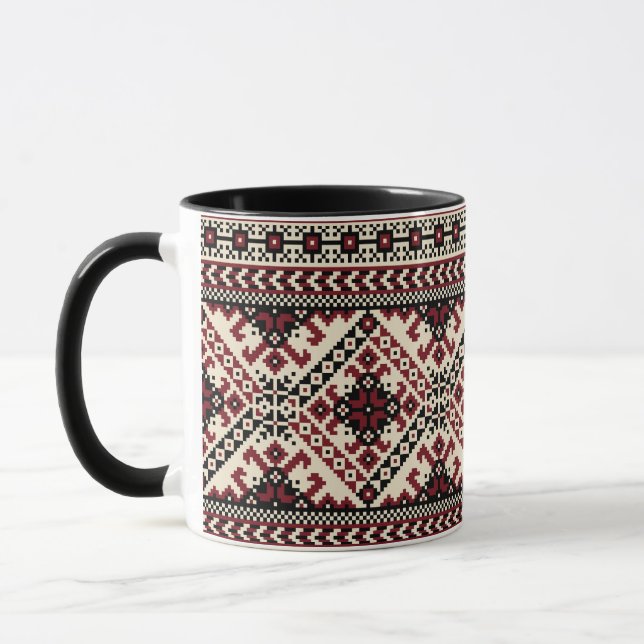 Taza roja de arte popular tradicional ucraniano vu (Izquierda)
