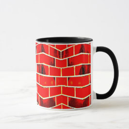 Taza roja de la pared de ladrillo