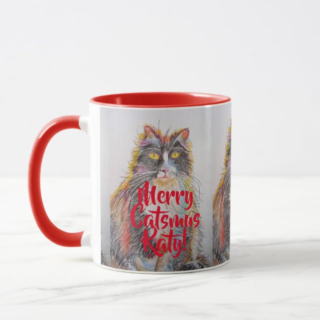 Taza Roja de Navidad Merry Catsmus Gato Esmoquin (Izquierda)