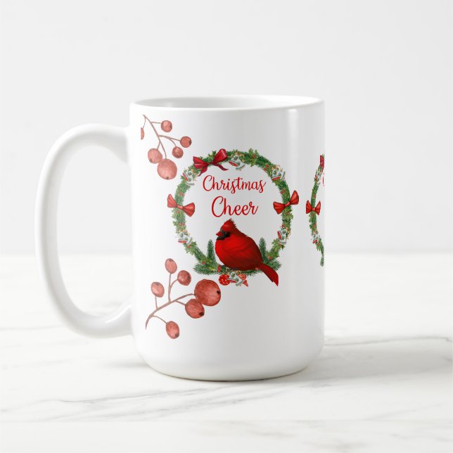 Taza roja del cardenal y de la alegría del navidad (Izquierda)