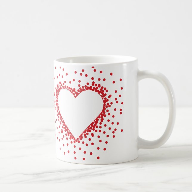 Taza roja del corazón del confeti (Derecha)