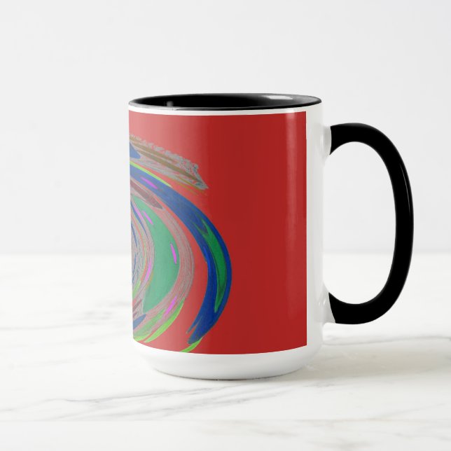 Taza roja del monograma del diseño del torbellino (Derecha)