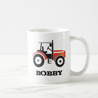 Taza roja del tractor con nombre