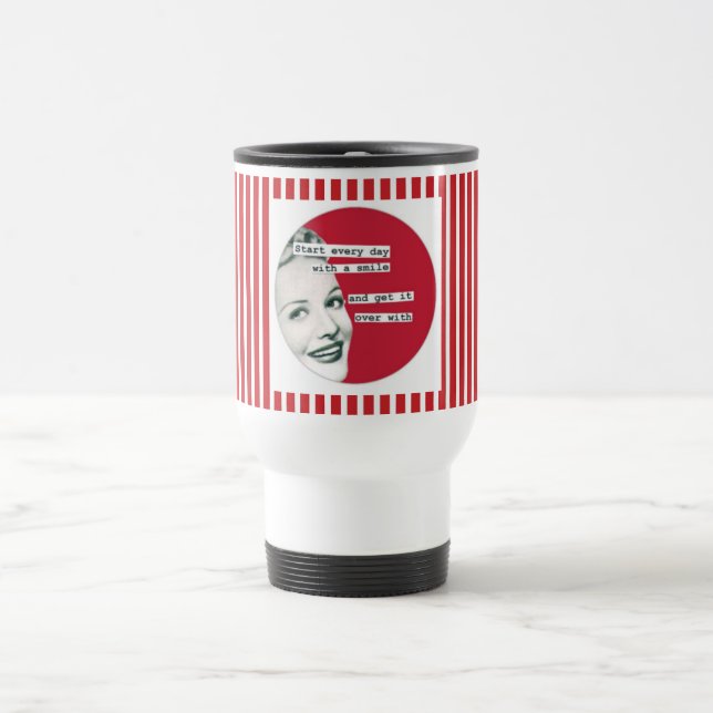 Taza roja del viaje de la raya de la SONRISA feliz (Centro)