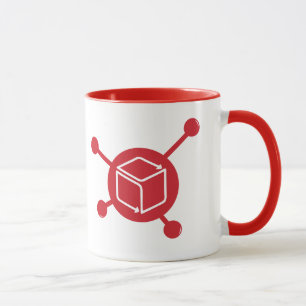 Taza roja grande del logotipo de la fuente del