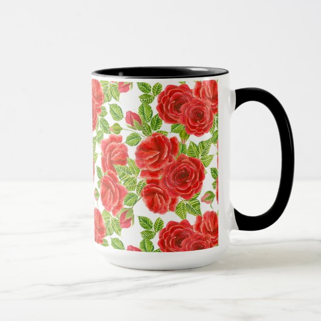Taza Rojas rojas acuarela patrón transparente (Derecha)