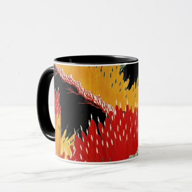 TAZA ROJO AMARILLO NEGRO ABSTRACTO FLORAL JAPONESA (Anverso izquierdo)