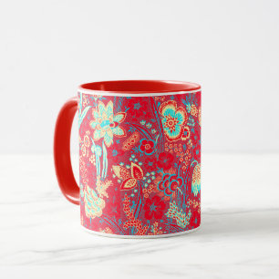 TAZA ROJO AZUL FLORES SILVESTRES BLANCAS TULIPANES, HO