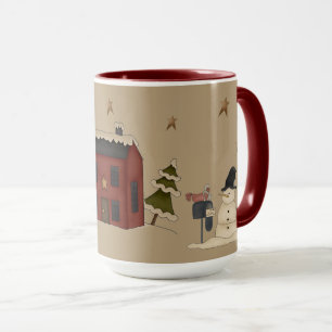 Taza Rojo Colonial Primitivo y Muñeco de Nieve