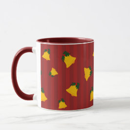 Taza Rojo de vacaciones Dorado Rayado Campanas Navidad