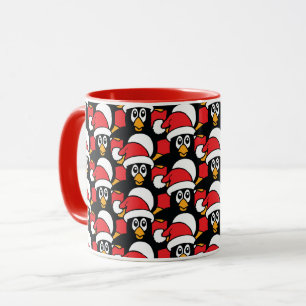 Taza Rojo lindo del modelo de los pingüinos del navida