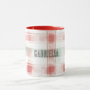 Taza Rojo Menta Mocha con Rayas de Cuadros Navideñas