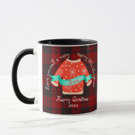 Taza Rojo Negro Fundido Sueño Suéter Cuyo Feliz Navidad