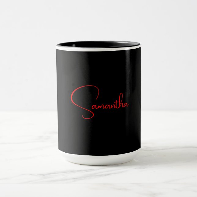 Taza Rojo negro tu nombre caligrafía moderna Minimalist (Centro)