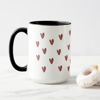 Taza Rojo Rústico y Corazones Negros Patrón de Dos Tono
