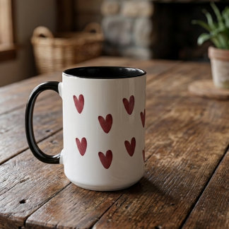 Taza Rojo Rústico y Corazones Negros Patrón de Dos Tono