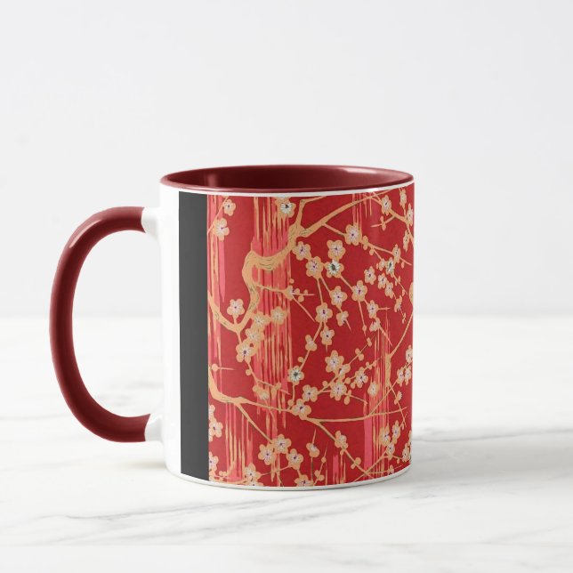 Taza ROJO SAKURA FLORES Patrón floral antiguo japonés (Izquierda)
