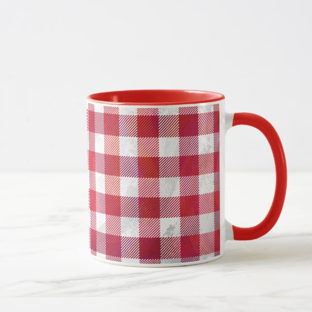 Taza Rojo y blanco de la tela escocesa del búfalo (Derecha)