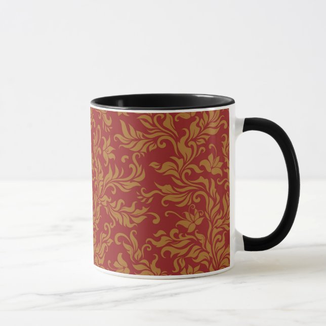 Taza Rojo y estampado de flores del oro (Derecha)