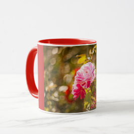 Taza Rojo y flores rosadas