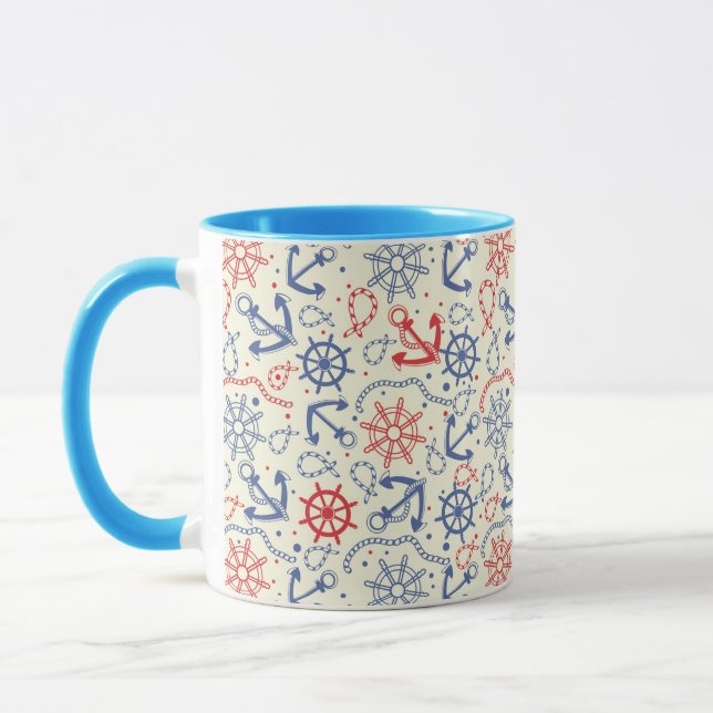 Taza Rojo y fondo azul marino con el ancla (Izquierda)