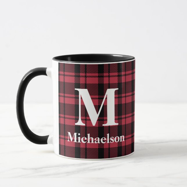 Taza Rojo y negro con nombre de monograma (Izquierda)