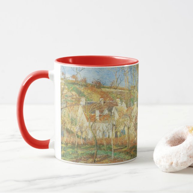 Taza Rojos, esquina de un pueblo, invierno por Pissarro (Con donut)
