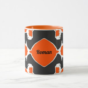 Taza ROMAN ~ Zany 3D ~ Naranja blanco negro Mug