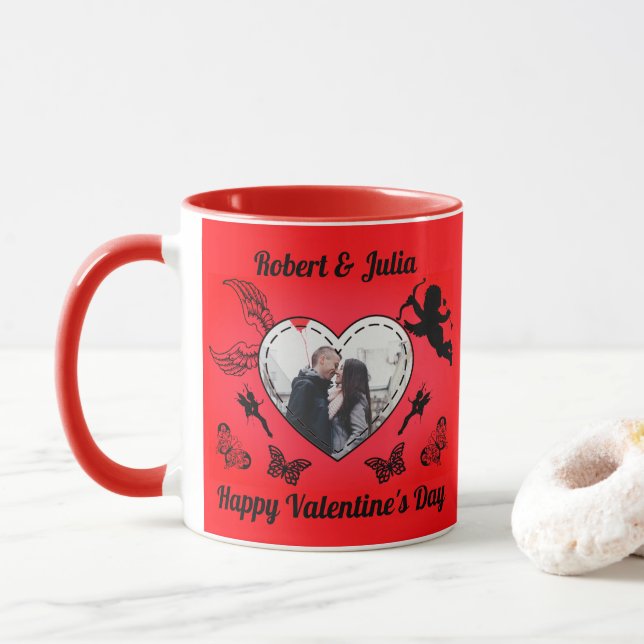 Taza Romance Cute Red Heart Cupid Photo Valentines Day (Con donut)
