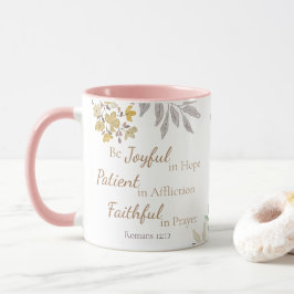 Taza Romanos 12:12 Escritura Oro rosado Floral