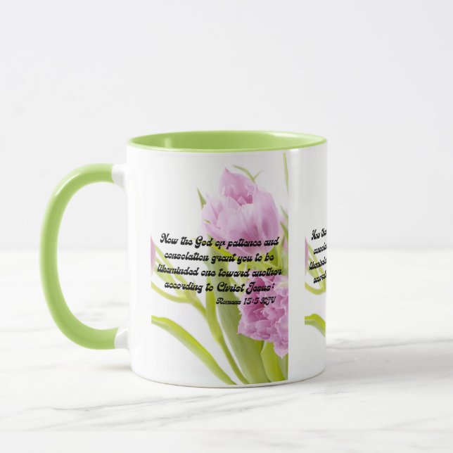 Taza Romanos 15:5 KJV Biblia Scripture Pic Two-Tone (Izquierda)
