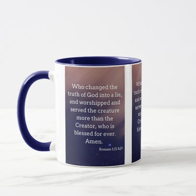 Taza Romanos 1:25 KJV Biblia Scripture Pic 2-Tone Mug (Izquierda)