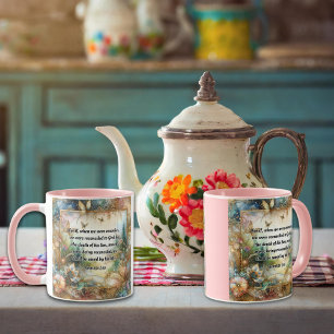 Taza Romanos 5:10 Escritura Elegante Floral de oro rosa