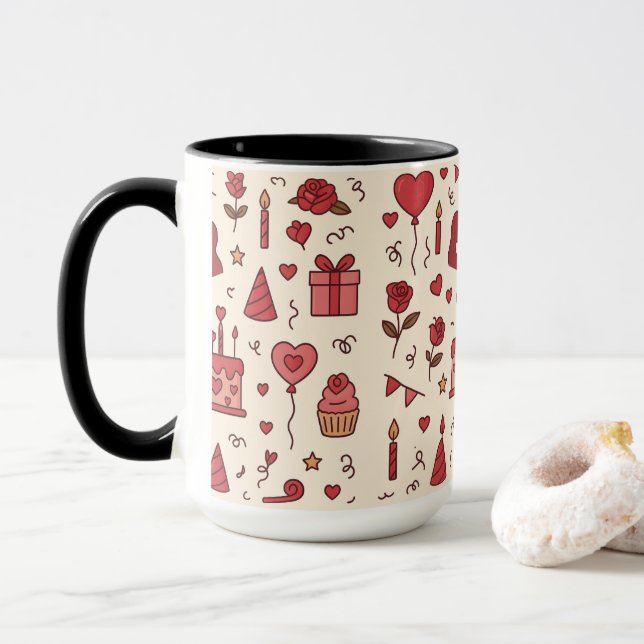 Taza Romantic Celebration Doodle Pattern (Con donut)
