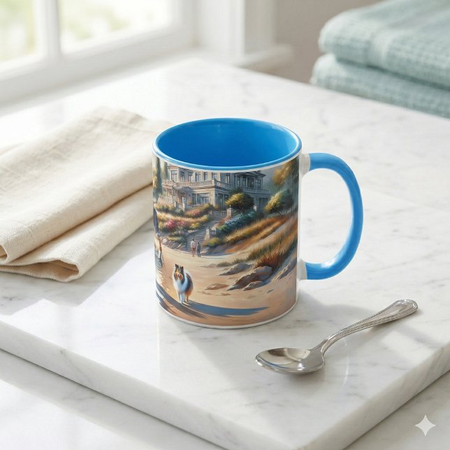 Taza Romantic Coastal Cottage Sunset Stroll (Romantic Coastal Cottage Sunset Stroll Mug Mockup A)