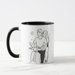 Taza Romantic Couple on Scooter – Cute Minimalist Love 