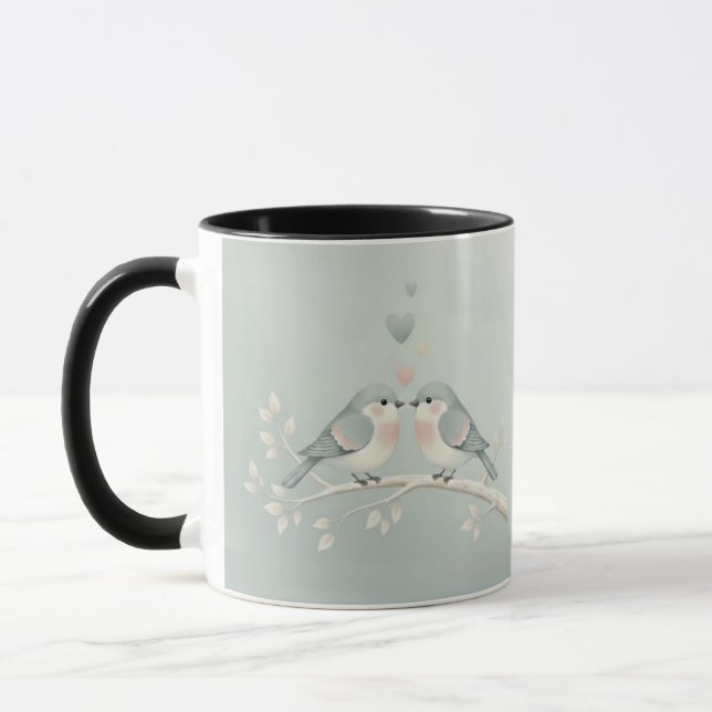 Taza Romantic Love Birds Watercolor Combo Mug - Soft Bl (Izquierda)