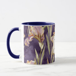Taza Romantic Purple Iris Floral Gold monogram